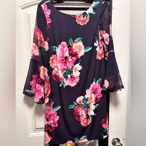Black and Pink Asymmetrical Midi Dress